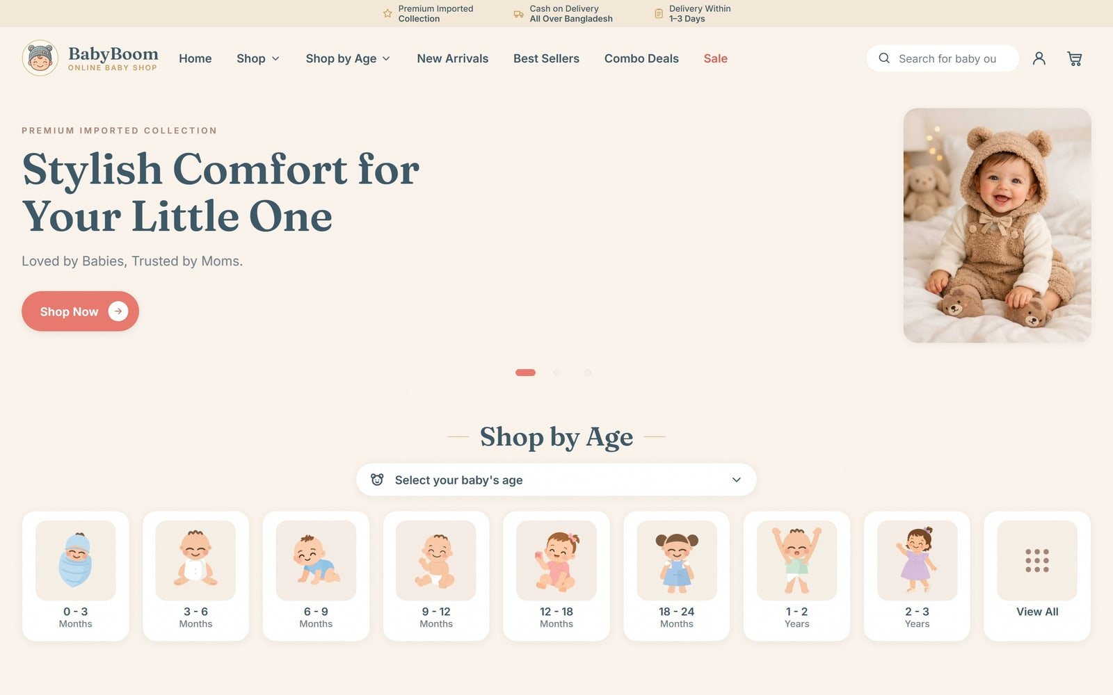 BabyBoom BD. A baby products store with age-stage browsing and account-free order tracking.